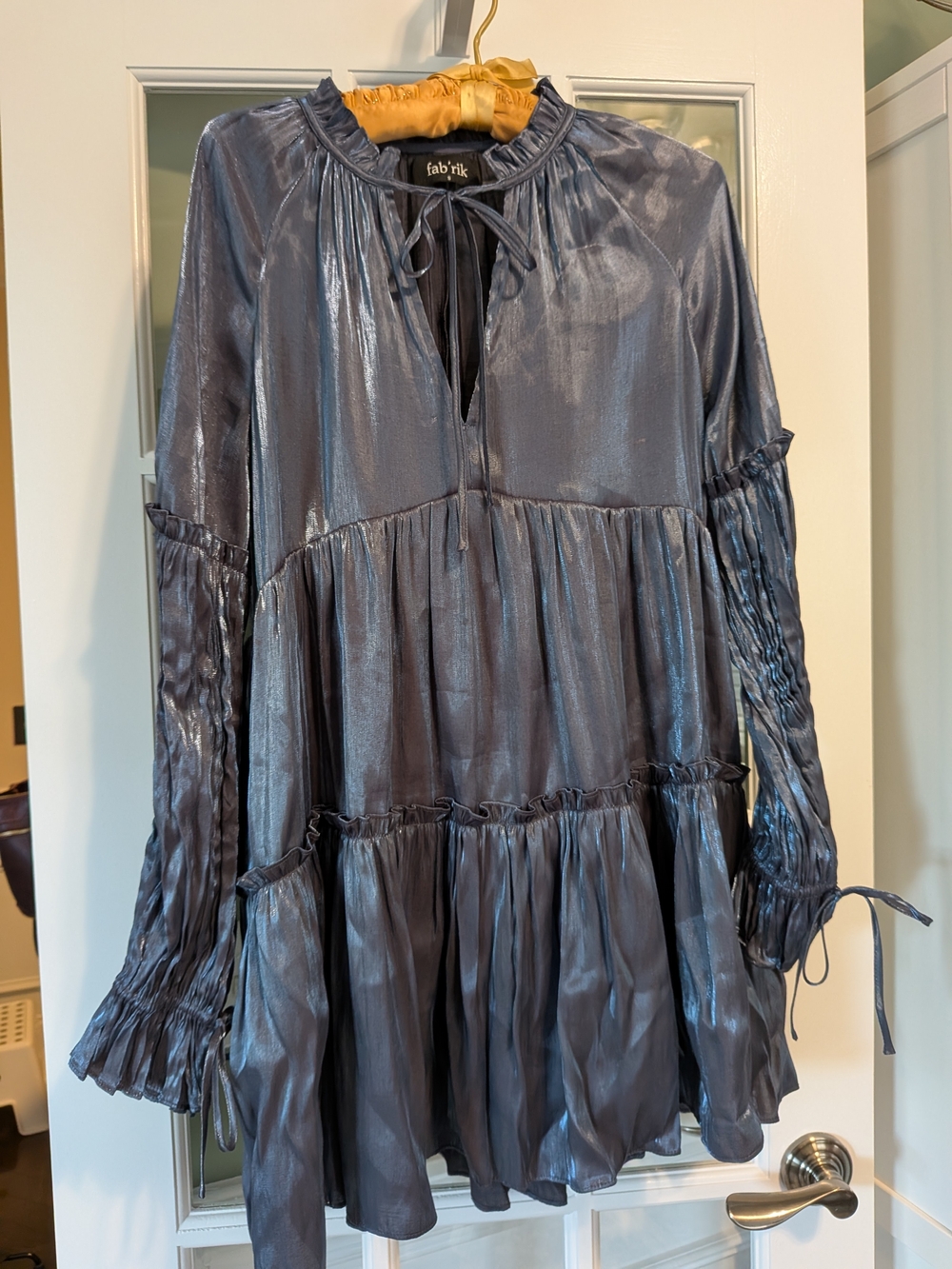 fab'rik Shimmery Navy Blue Tiered Mini Dress Size S